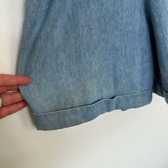 Monique Fashions Women’s Silver Tone Glitzy Studded Denim Short Button Front Rom - Picture 10 of 12